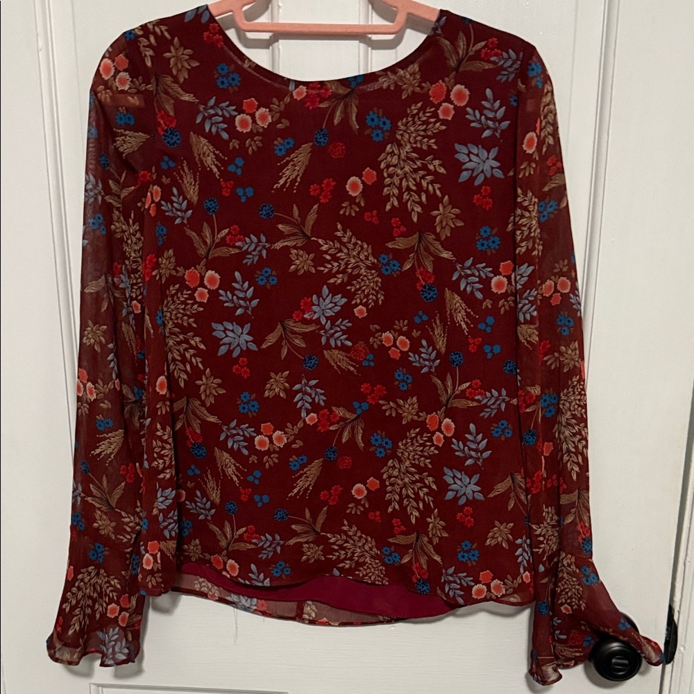 Source Unknown Burgundy Floral Blouse